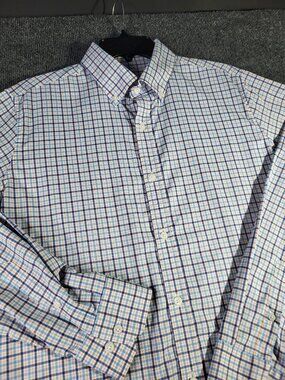 Rhoback Shirt Men Button Down Nylon White Blue Red Check Sz L